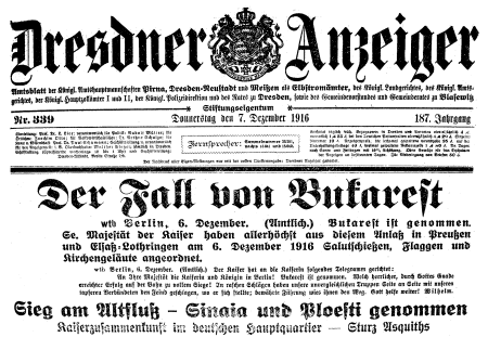 Der "Dresdner Anzeiger" vom 7. 12. 1916