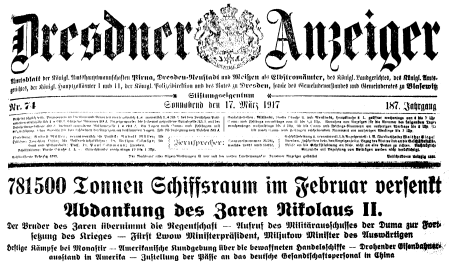 Die Schlagzeilen vom 17. März 1917