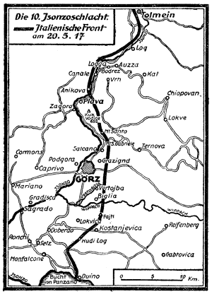 Karte zum 1. Weltkrieg: 10. Isonzoschlacht