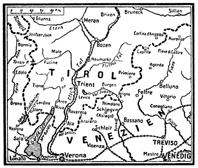 Karte zum 1. Weltkrieg: Tirol und Venezien