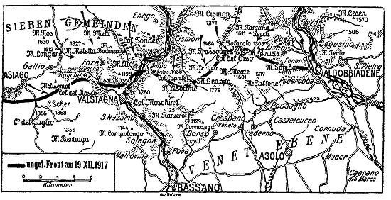 Karte zum 1. Weltkrieg: Die Front zwischen Brenta und Piave