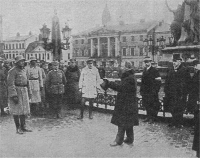 Finnland 1. Weltkrieg: Der Magistrat von Helsingfors begrüßt den deutschen General von der Goltz