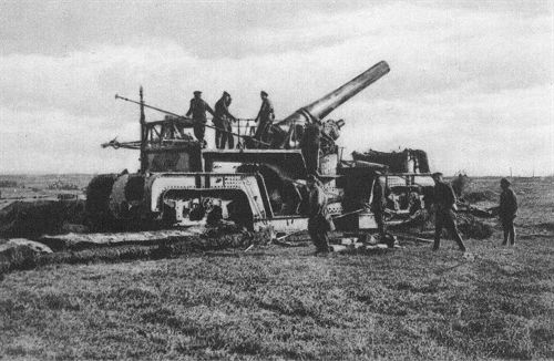 Der 1. Weltkrieg: Ein schweres englisches Geschütz in Stellung bei Quéant