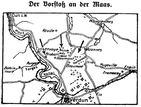 Karte zu den Kämpfen bei Verdun